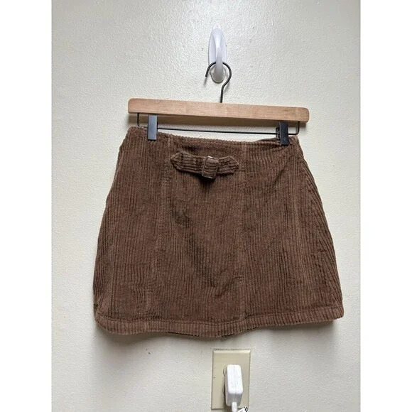 Y2K Vintage Onfire Courdroy Skirt Brown Women's Medium Pockets Zip Front Cotton - Picture 3 of 7
